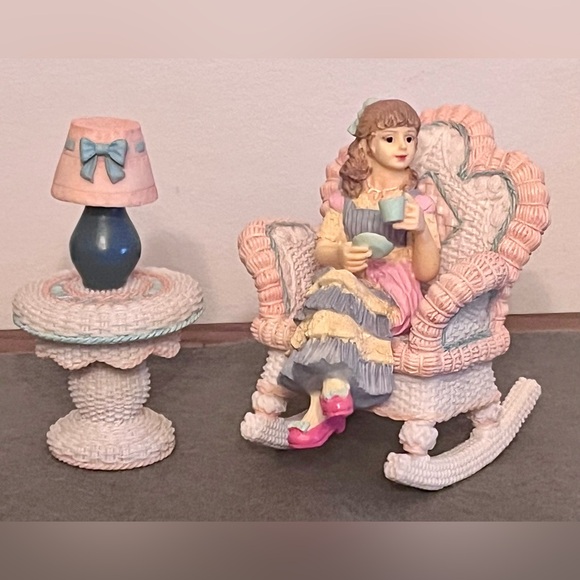 Cute Figurine Set with Rocking Chair and Table - Picture 1 of 4